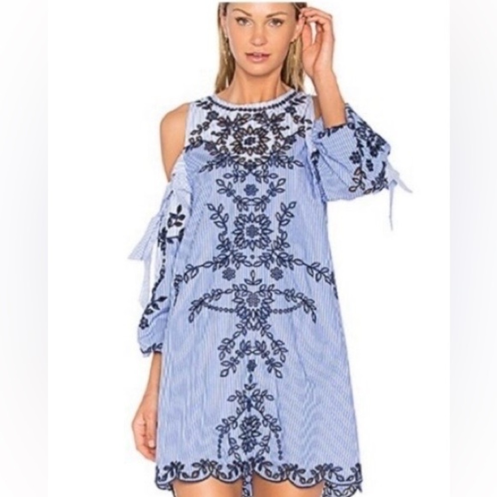 Parker | Newton Striped Embroidered Dress size large 100% cotton